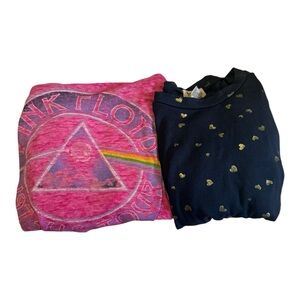 Girls Long Sleeve Tees Size Medium 7-8 Set of 2 Pink Floyd Navy Gold Hearts